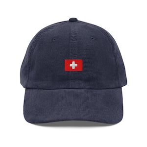 Switzerland Flag Baseball Cap, Gift For Switzerland Flag Lovers, Cute Switzerland Corduroy Cap, Sustainable Hat, Embroidered Hat, Vintage