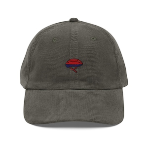 Embroidered Helmet Hat, Retro Cycling Hat, Vintage Corduroy Cap, Gift For Helmet Lovers, Sustainable Hat, For Him & Her, Unisex Ball Cap
