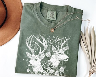 Deer Graphic Tee | Vintage Forest Animal Shirt | Comfort Colors Nature Gift | Aesthetic Cottagecore Wildlife Top