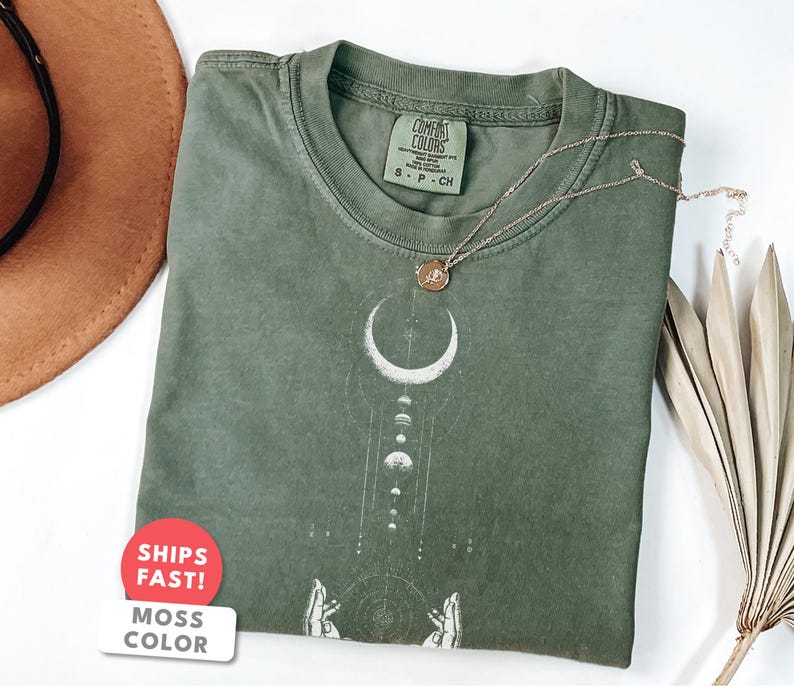 Crescent Moon Shirt | Hands Moon Graphic Tee | Comfort Colors Celestial Gift | Mystic Moon Spiritual Aesthetic Top for Her image 6