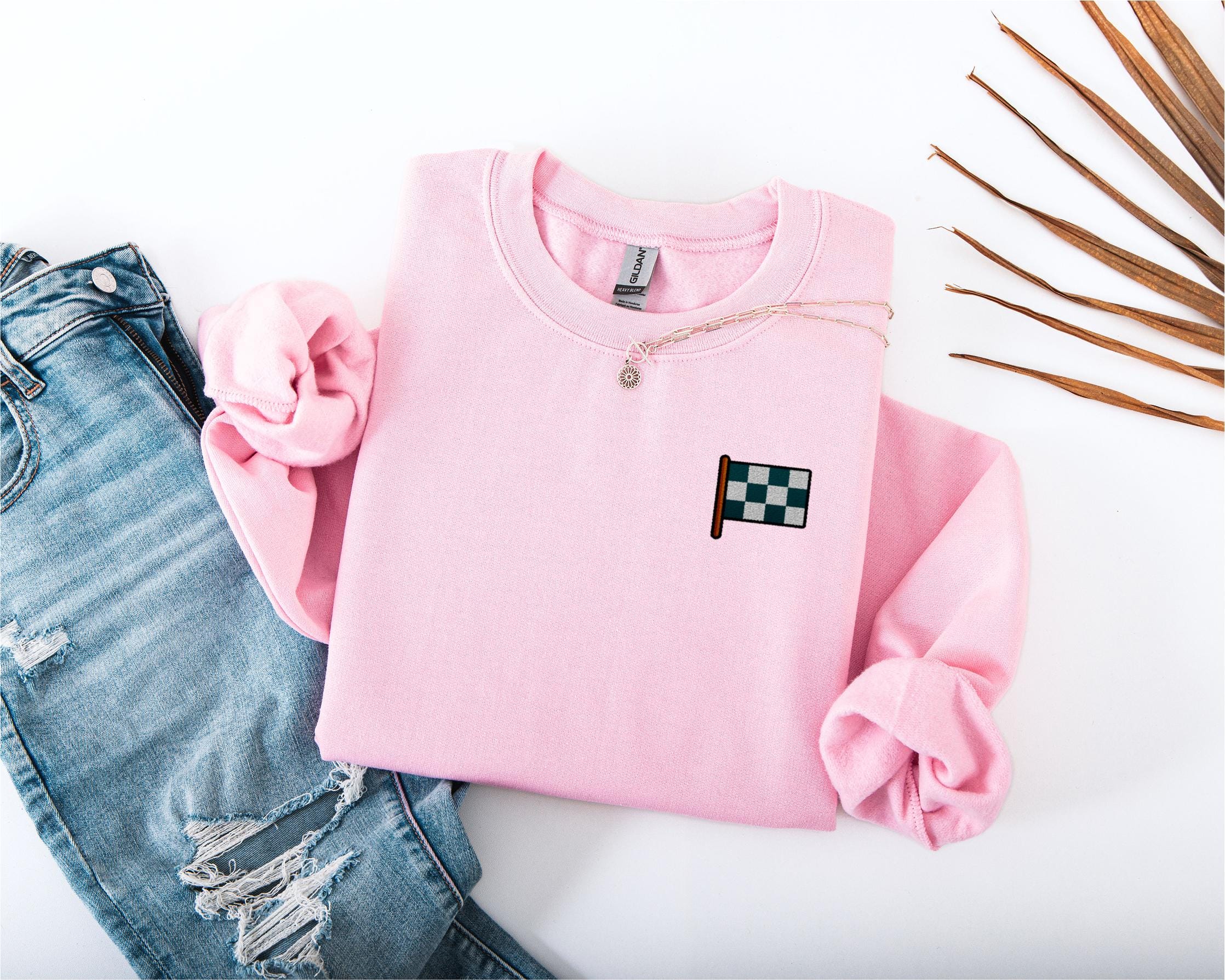 Embroidered Checkered Flag Sweatshirt, Racing Crewneck - Etsy Israel