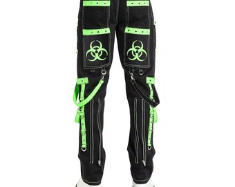 Cyber Goth Bondage Pants | Black & Neon Green Straps | Rave