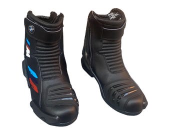 BMW M Motorsport Motorcycle Racing Boots – Black Leather Protective Riding Shoes