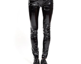 Black Glossy PVC Skinny Pants: Wet Look, Gothic Clubwear