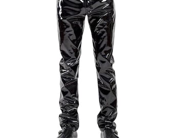 Pantalones Sportex de PVC brillante para hombre: corte ajustado, estilo gótico motero