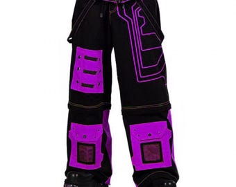 Two-tone Gothic Cargo Pants: Black & Purple Cyberpunk Trousers - Etsy