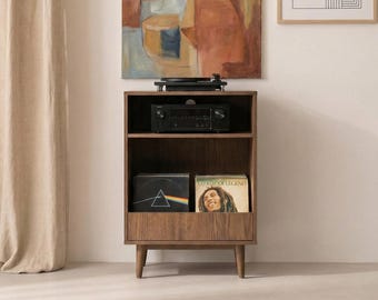 Mobiletto porta dischi in vinile in stile moderno di metà secolo, supporto per giradischi