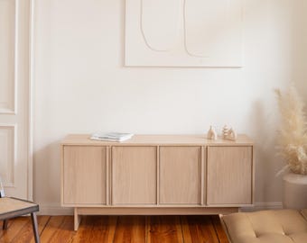 Credenza in rovere bianco, mobile TV moderno di metà secolo, mobiletto minimalista