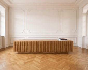 Credenza con listelli di legno LUNO, consolle multimediale, porta TV
