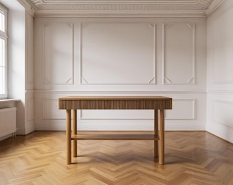 Consolle moderna di metà secolo, tavolo da ingresso in legno scanalato