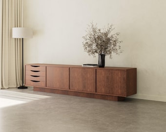 Long Brown Sideboard, Modern Media Console, Sophisticated Design
