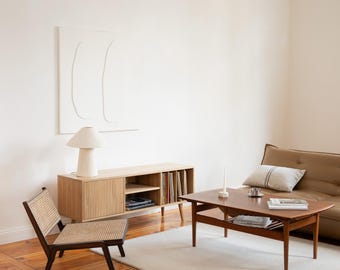 Mobile porta dischi in vinile, console multimediale in stile moderno di metà secolo