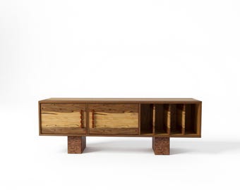 Credenza impiallacciata FRAKE, consolle multimediale in stile moderno di metà secolo