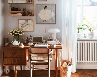 Mid-Century Modern Wooden Desk, Compact Home Office