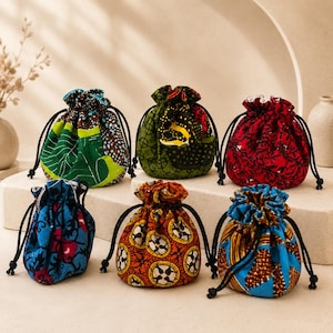 Handmade African Print Drawstring Pouch, Ankara Jewellery Gift Bag