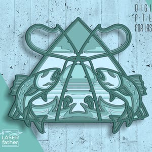 Fishing SVG, 3D Layered Art, Fish Silhouette, Wooden Laser Cutout File, Cricut Projects, CNC Crafts, Digital Download ai cdr dxf eps dwg