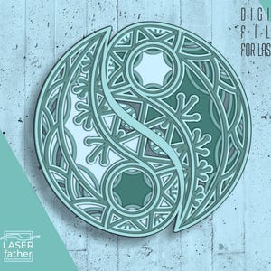Ying Yang SVG, mandala lasergesneden bestanden, 3D Cricut-projecten, gelaagde papercut, ai cdr dxf eps dwg-indelingen om te downloaden