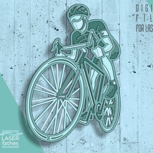 Fahrradfahrer SVG, 3D Multilayer Design, Laserfertige Dateien, Holz CNC Ausschnitt, Radsport Design, Radfahrer Kunst, Cricut Craft, ai cdr dxf eps dwg