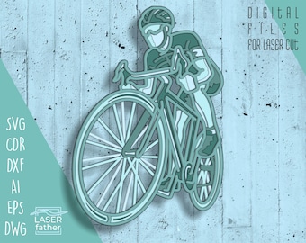 3D Bicycle Rider SVG, Multilayer Laser Cut File