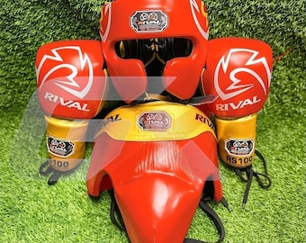 Rival Boxing Gloves Set |Leather boxing Gloves | Boxing Gear boxing set | Leather gloves | boxing gifts l headgear l grion guard