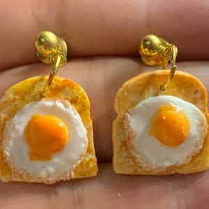 Toast and Egg Dangle Earrings | Cute Breakfast Polymer Clay Earrings | Food Jewelry Gift | Handmade Brunch Earrings for Her