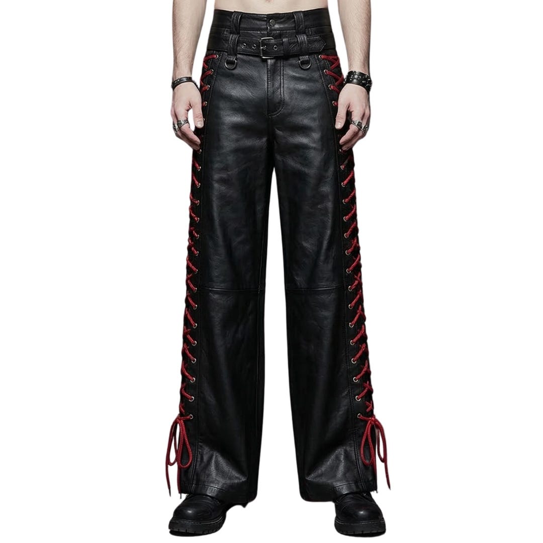 Men Black Leather Pants - Gothic Lace up Biker Pants - Punk Rock ...