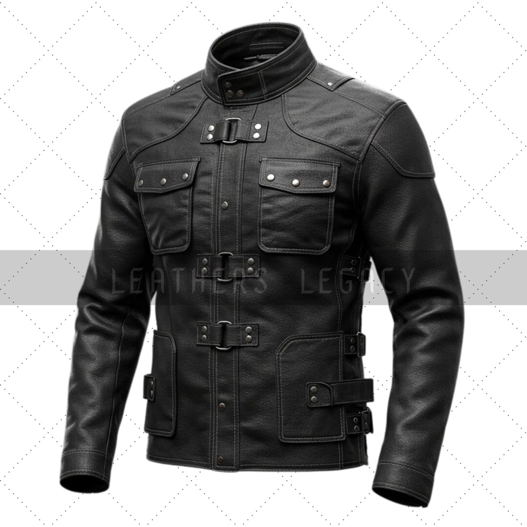 Black Leather Buckle Jacket: Gothic Moto Utility Outerwear - Etsy