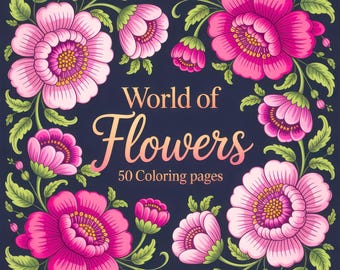 World of Flowers – 50 bloemen grijstinten kleurplaten voor volwassenen | Afdrukbare bloemmotieven, boeketten en kransen
