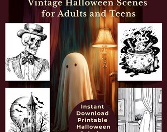 Halloween-kleurboek | 50 vintage spoken, katten en spookhuizen | Griezelige en ontspannende afdrukbare kleurplaten voor volwassenen en tieners