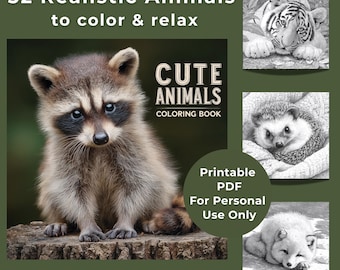 32 schattige en realistische dierenkleurboek – voor kinderen, tieners, volwassenen en alle dierenliefhebbers | Afdrukbare pdf