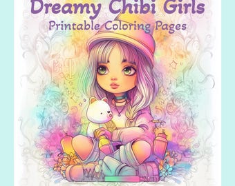 Afdrukbare kleurplaten dromerige chibi-meisjes – Esthetische kawaii-meisjes om in te kleuren en van te genieten voor tieners en creatieve volwassenen