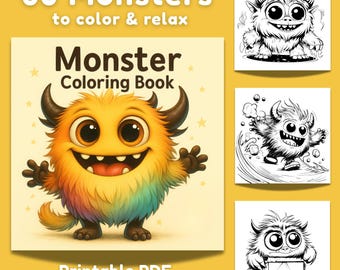 Kleurboek 60 schattige monsters – leuke afdrukbare pdf voor kinderen, tieners, volwassenen en senioren