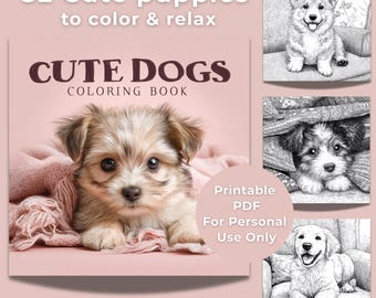 32 realistische puppykleurplaten – schattige honden in grijstinten | Afdrukbare pdf voor ontspanning