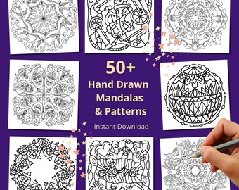 50+ handgetekende mandala's en patronen – afdrukbare pdf-kleurplaten