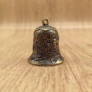 Brass Dragon Bell Charm Keychain – Antique Chinese Lucky Amulet, Feng Shui Protection Pendant for Bag, Car, or Keys