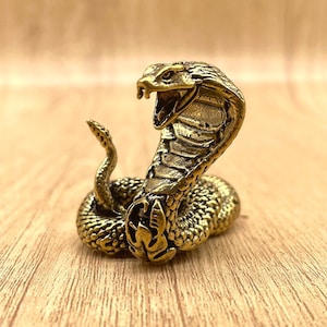 Brass Cobra Snake Figurine – Vintage Coiled Snake Sculpture for Desk Decor, Feng Shui, or Meditation Gift
