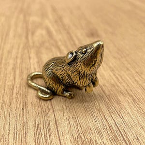 Brass Rat Figurine | Zodiac Rat Statue for Wealth and Wisdom | Copper Mouse Statue Miniature Animal Ornament | Desk Decor Gift