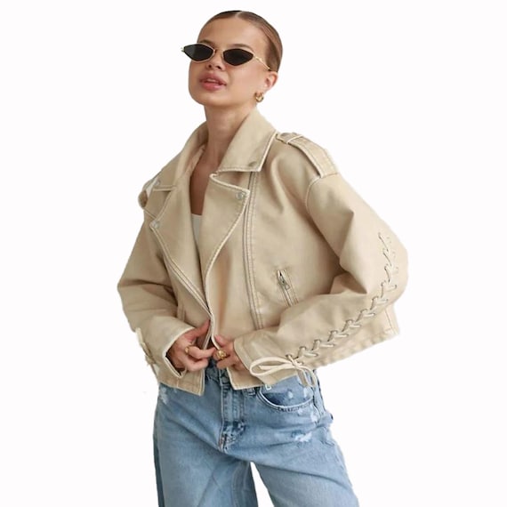 Outfits Helle Lederjacke Kombinieren Bikerjacke Wildleder Optik