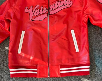 Red Varsity Bomber Jacket for Men Valentino Inspired Cowhide