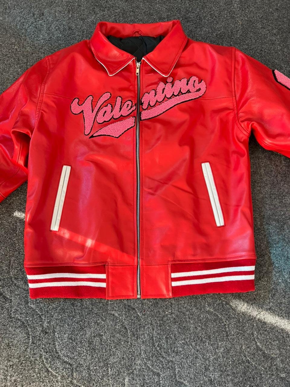 Red Varsity Bomber Jacket for Men Valentino Inspired Cowhide
