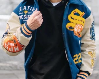 Los Angeles Embroidered Varsity Jacket  Retro Unisex College Bomber  Streetwear Baseball Style Coat
