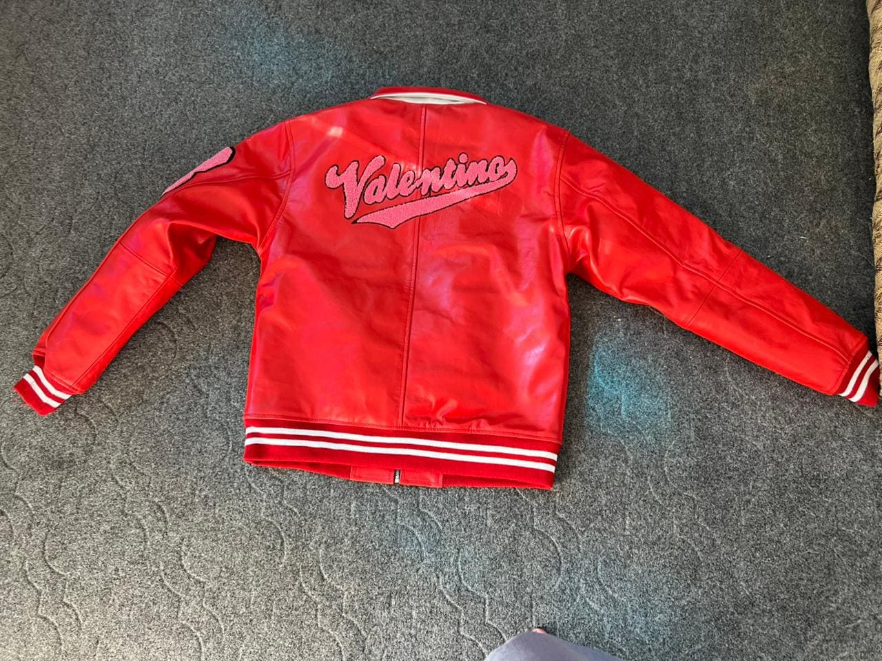 Red Varsity Bomber Jacket for Men Valentino Inspired Cowhide