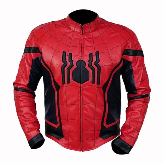Spider Hero Leather Cosplay Jacket: Red Black Padded Superhero Costume