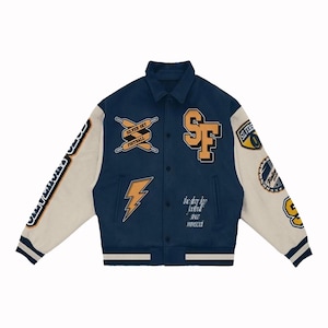 Varsity Football Bomber Jacket Embroidered Streetwear Coat Unisex College Outerwear  Retro Sports Style Hip Hop Game Day Fashion