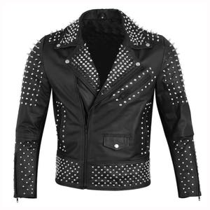 Herren Nieten Biker Lederjacke Punk Rock Moto Style Handgefertigte Rindsleder Spikes Jacke Gothic Festival Fashion Oberbekleidung