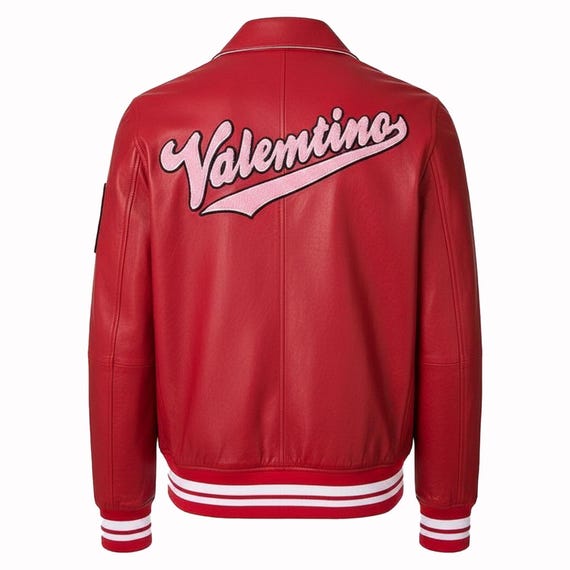 Red Varsity Bomber Jacket for Men Valentino Inspired Cowhide