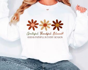Grateful Thankful Blessed Svg Png, Boho Fall Floral Christian Svg, Faith Based Autumn Sublimation, Christian Fall Svg, Fall Religious, Autum