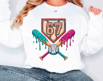 Baseball Drip Number 67 SVG, 67th Birthday (Digital Download)