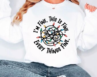 It's Fine I'm Fine Everything is Fine Svg, Christmas Svg, Cat Svg, Tangled Christmas Lights Svg, Funny Christmas Svg