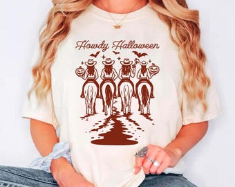 Howdy Halloween Cowgirl Riding Horses SVG PNG, Spooky Western Clipart (Digital Download)